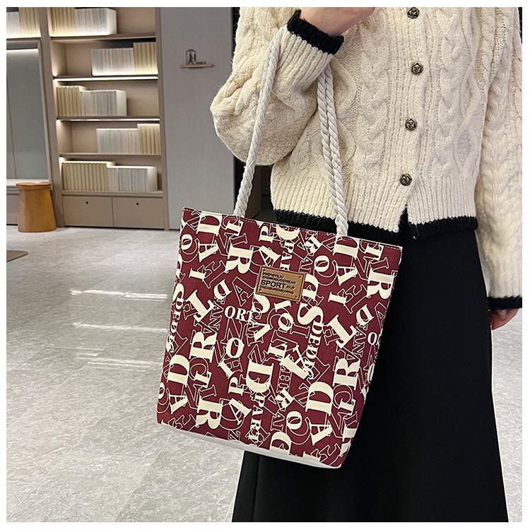 Canvas Bucket Tote Bag for Women, Large Capacity Casual Shoulder Handbag, Street Style Daily Commute Purse KTB