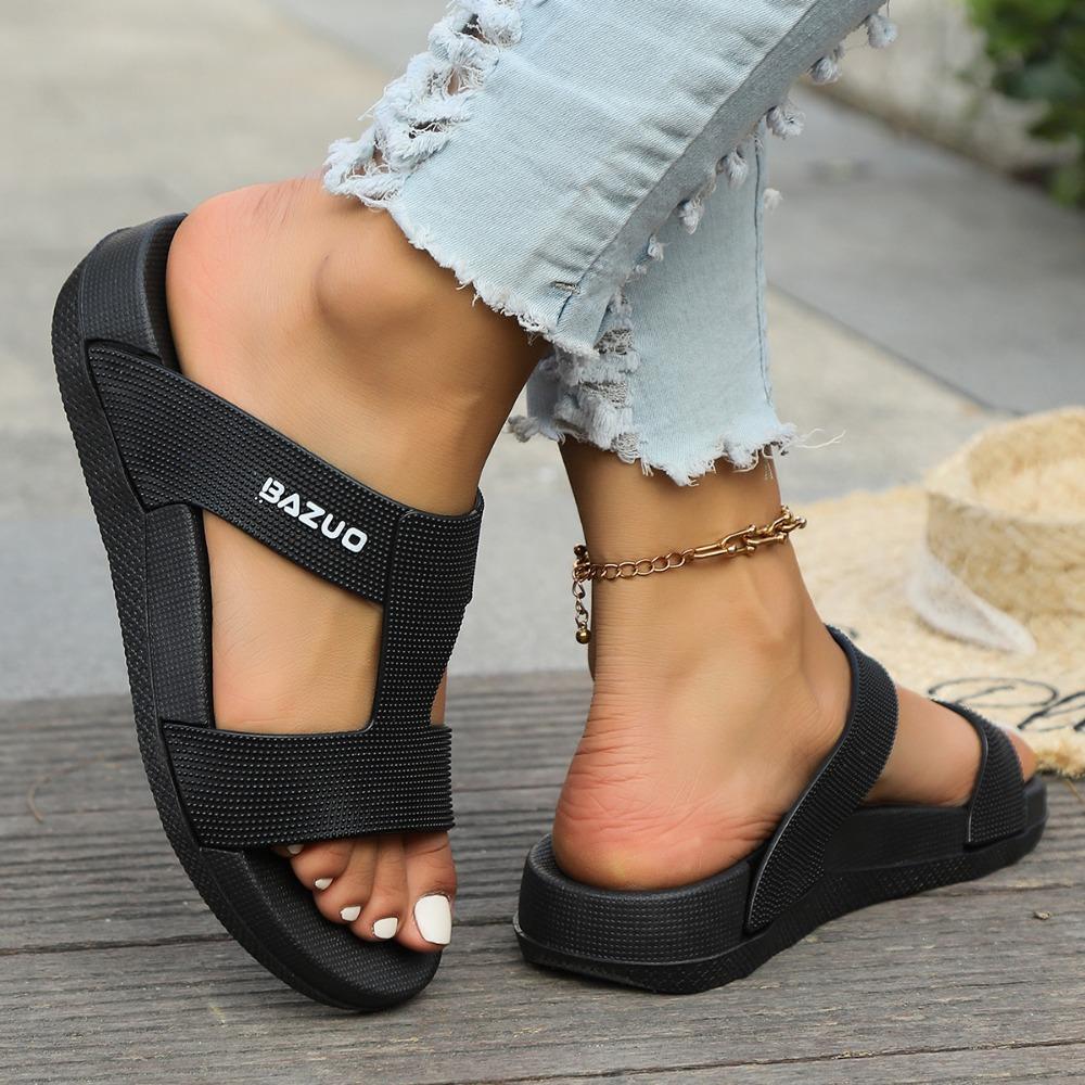 2024 New Women's Slippers Soft Sole Middle Heel Slippers Summer New Solid Color Casual Comfort Open Toe Fashion Women's Slippers
