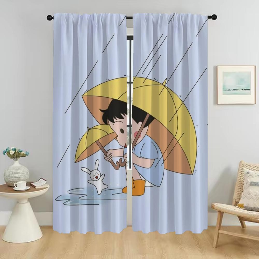 Chibi Maruko Fenstervorhang Raum Panel Vorhänge Kinder Zuhause Innenraum Trennwand Gardinen Tüll Schlafzimmer Polyester Ideal Für Eltern