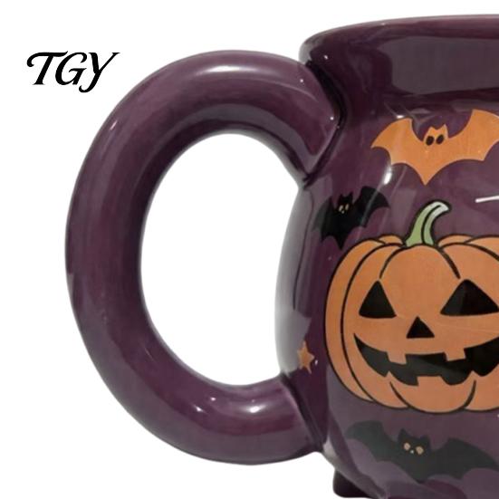 Cute Ghost Pumpkin Teacup Halloween Witch Cauldron Coffee Mug, 360ml Spider Web Pattern Holiday Gift for Enthusiasts Ceramic Cup, Spooky Drinkware