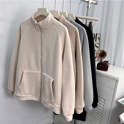 Double-sided Fleece Thermal Stand-up Neck Zipper Sweater Jacket Women's Autumn and Winter Fleece Loose Small Fleece Cardigan