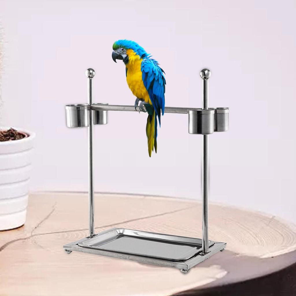 Bird Stand with Feeding Cups Bird Cage Perch Training Toy Parrot Playstand for Budgie Conures Lorikeet Lovebirds Macaw Canaries