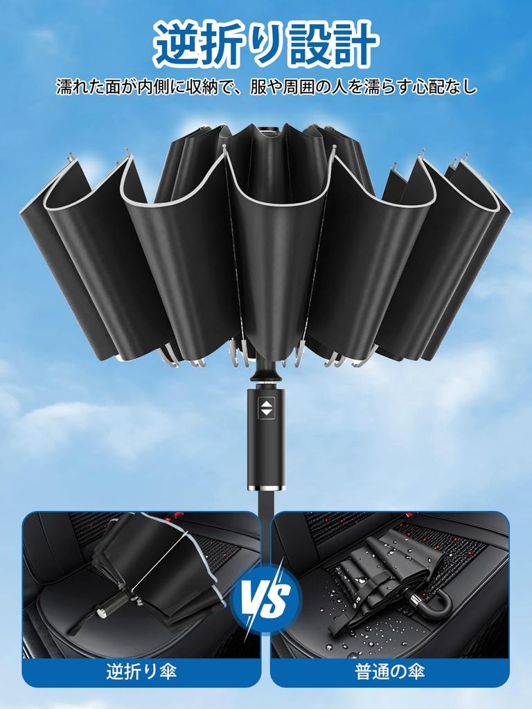 Folding Umbrella Bone Structure Reverse Folding Automatic Opening and Reflective Tape Folding 10 Typhoon Heavy Rain Strong Wind Windproof and Water