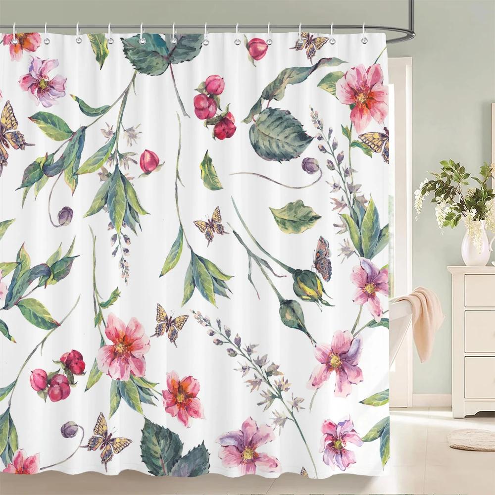High Quality Colorful Flowers Plant Leaves Shower Curtains Waterproof Bathroom Curtain Bath Curtain With Hooks Shower Curtain