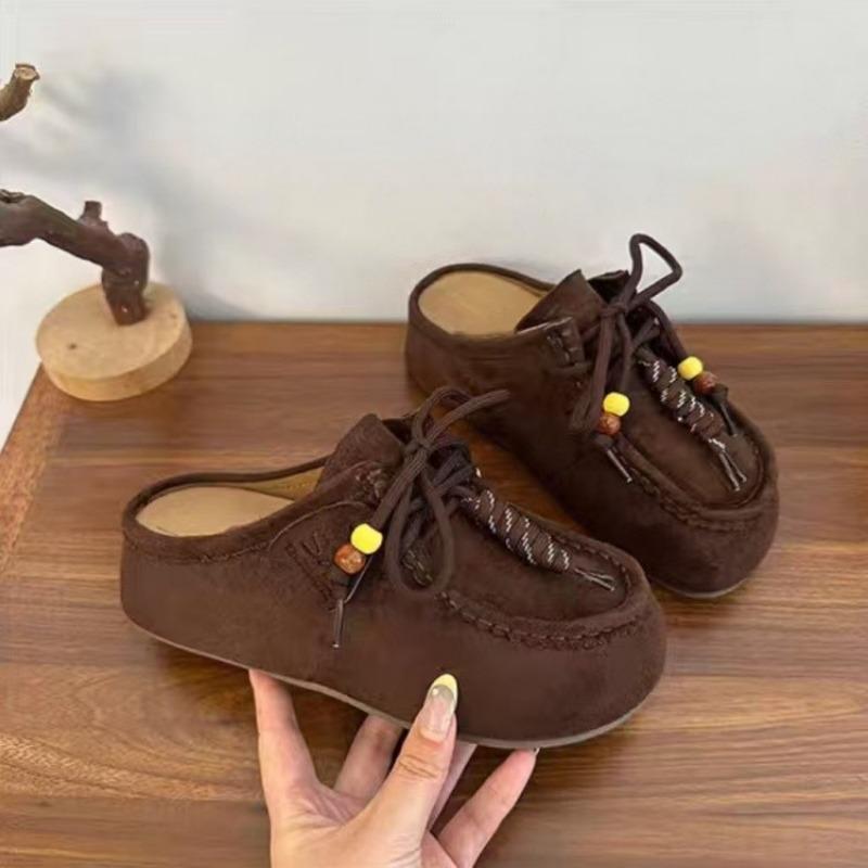 Thick-soled inner height-increasing bag head half slippers women's outer wear autumn new one-pedal Boken slippers