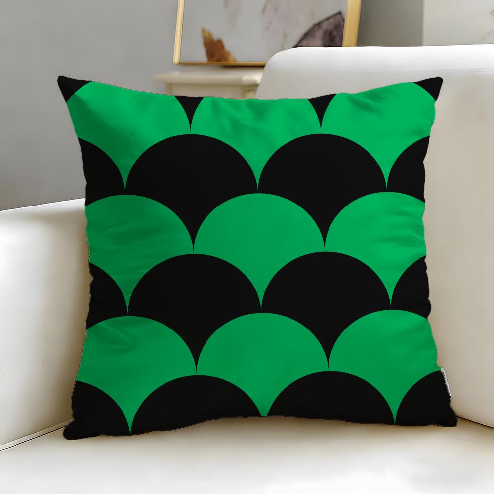 Classic Theme Black and Green Cushion Cover Soft & Easy-Wash Pillow Case – Versatile for Couch, Bed, Travel and Office