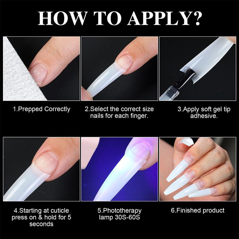 504Pcs Extra-Long C Curve False Nail Tips Abs Straight Coffin Fake Nails Half-Cover Press On Nail Tips