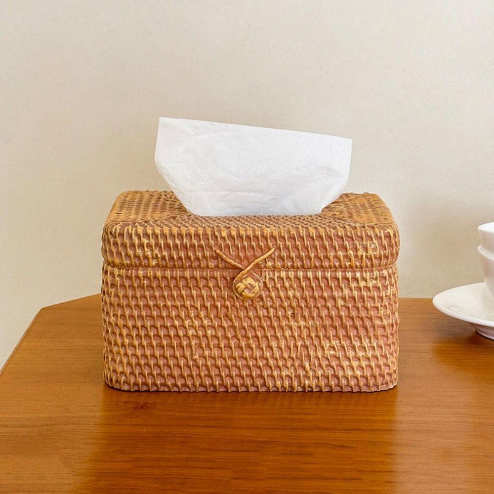 Decorative Imitation Woven Tissue Box Vintage Toilet Paper Dispenser Facial Tissue Holder  Bathroom