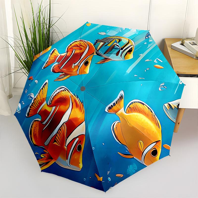 

Clownfish, Aquarium Theme 8 Bone Hand Automatic Folding Umbrella, Compact and Portable Design, A Perfect Gift for Birthday, Christmas or Bus