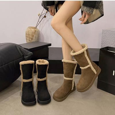 Bottes de neige mi-mollet à semelle épaisse pour femmes 2025 nouvelles bottes en coton duveteux deux façons d'hiver empilées et épaissies chaussures en coton chaudes