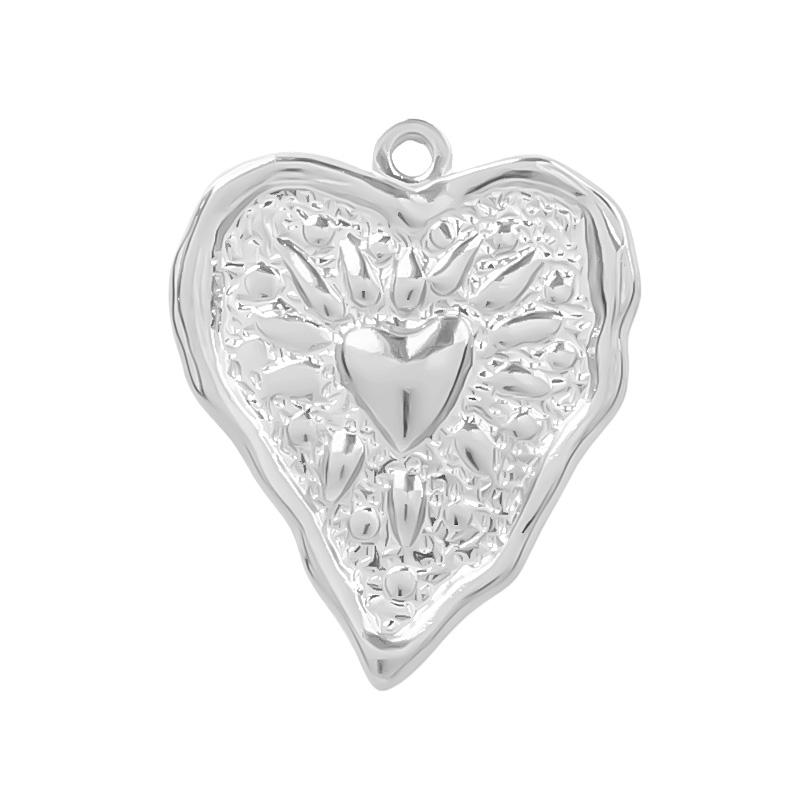 High Quality 6pcs Silver Color Heart Charm Stainless Steel Charms For Jewelry Making Pendnat Breloque Acier Inoxydable Materials