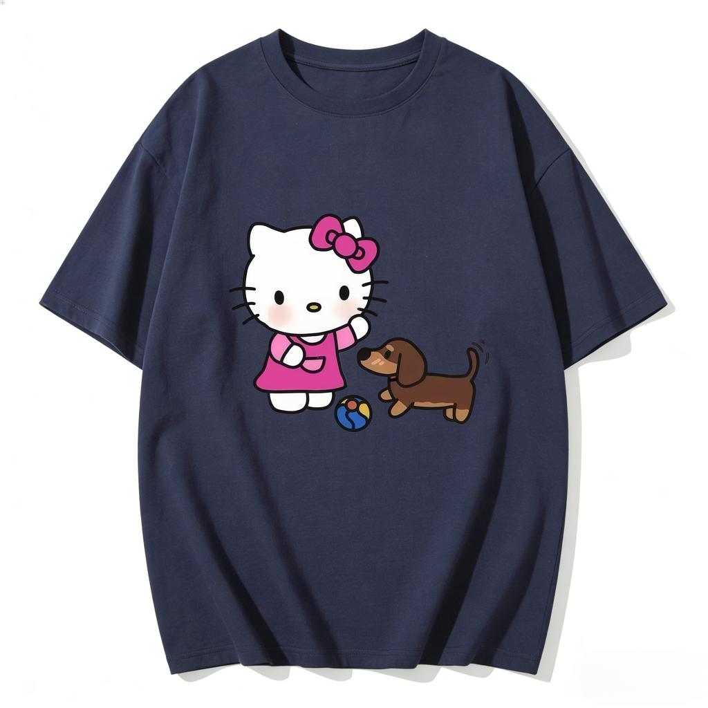 2026 Hello Kitty Tee Soft Cotton Short Sleeve Crew Neck Cute Print Lightweight Summer Top for Women Daily Casual Wear