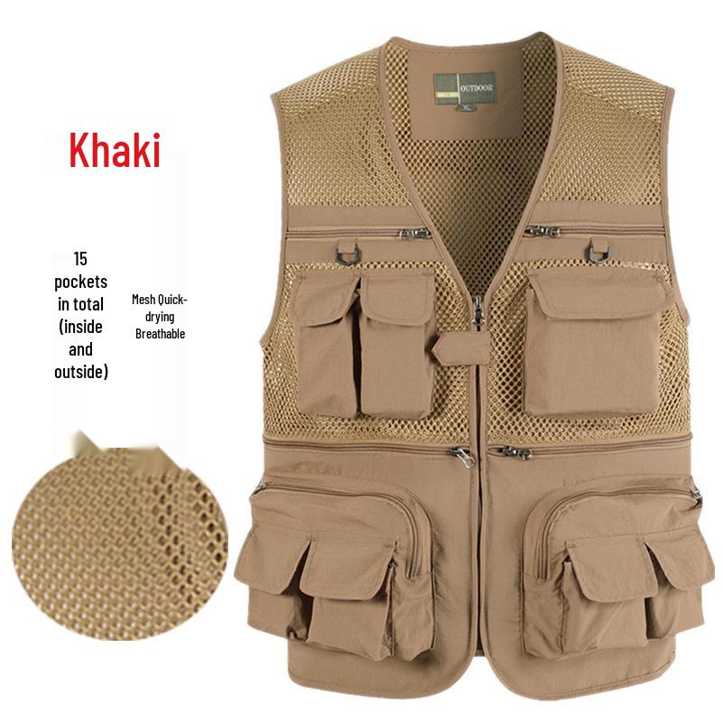 Men's 7XL Quick-Dry Mesh Vest With Multi-Pockets - Breathable Summer Wear