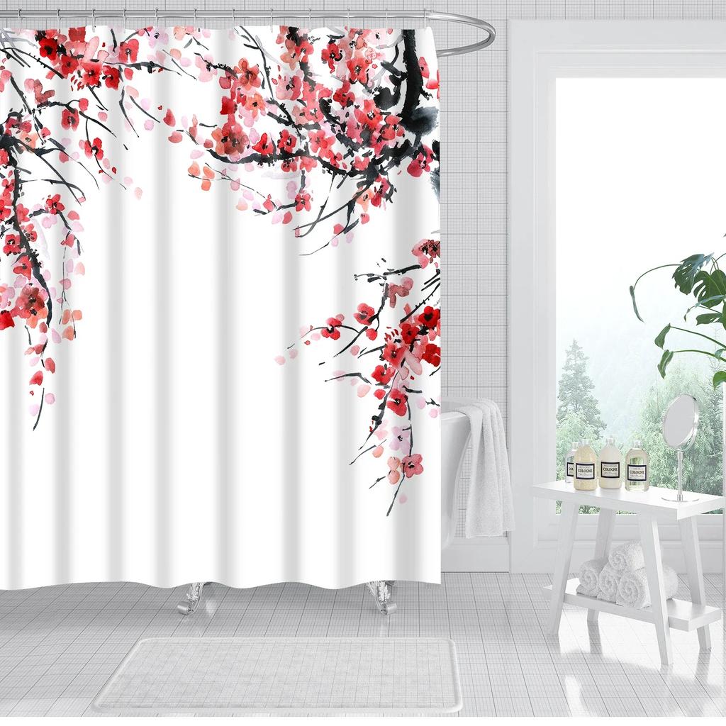 3D Tree Scenery Shower Curtains Bathroom Curtains High Quality Waterproof Polyester Bath Curtain with 12 Hooks for Home Decor