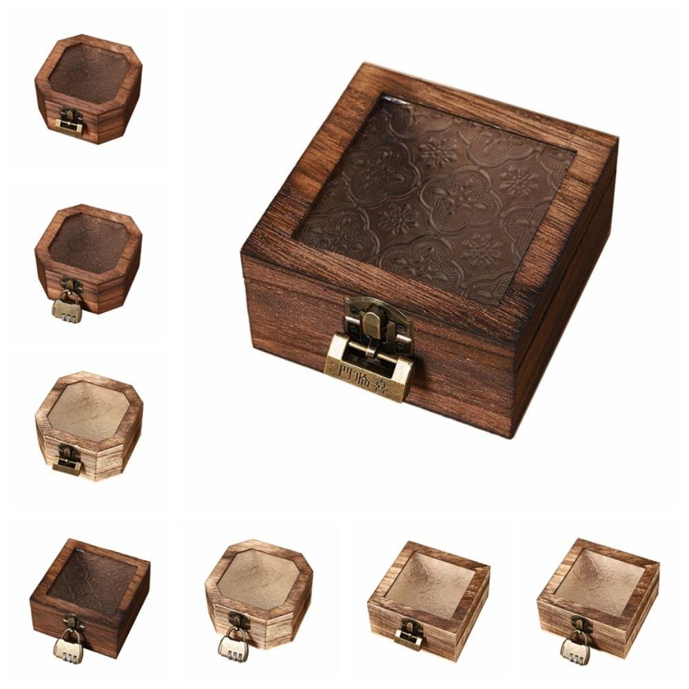 With Lock Vintage Jewelry Organizer Frosted Glass Treasure Decorative Box Home Decoration