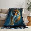 Blue Powerful Tiger Printed Blanket for Sofa Bed Travel Camping Living Room Office Conditioning Blanket for All Seasons Gifts