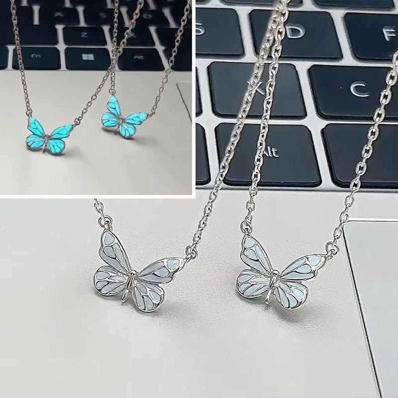 Halskette & Armband Leuchtender Schmetterling für Damen, Aurora Forest-inspirierte Collierkette, 1 Stück
