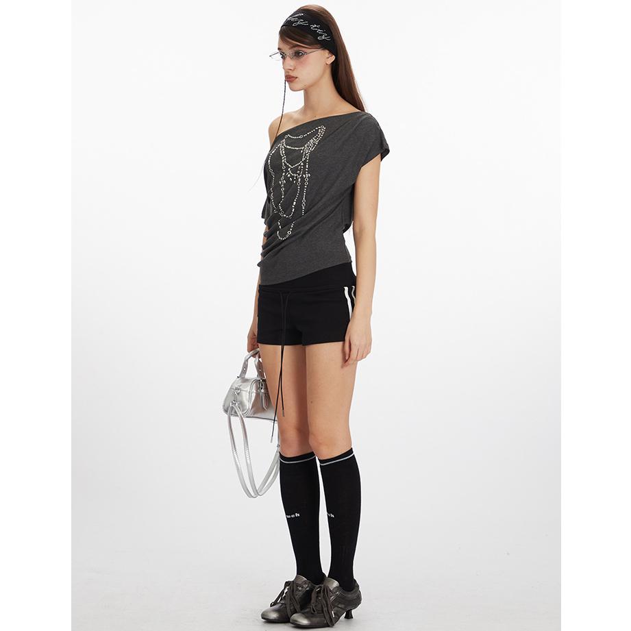 One Shoulder Short T-Shirt Cotton Tshirt Unisex Tops Tees Summer Short Sleeves T Shirt