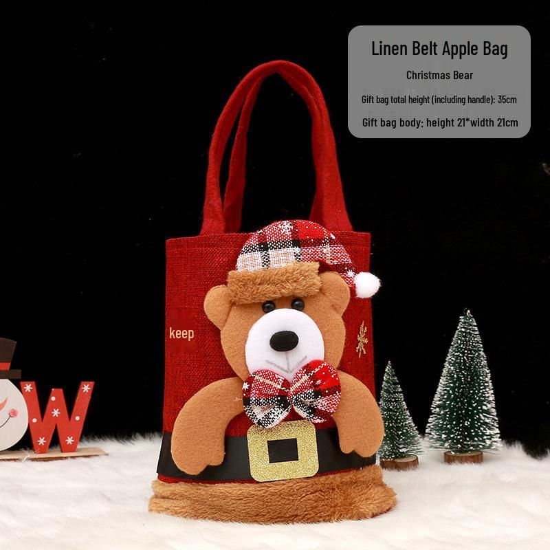 Cross-border Christmas Flannel Apple Drawstring Gift Bag with Bow - Cartoon Candy Bag for Kids