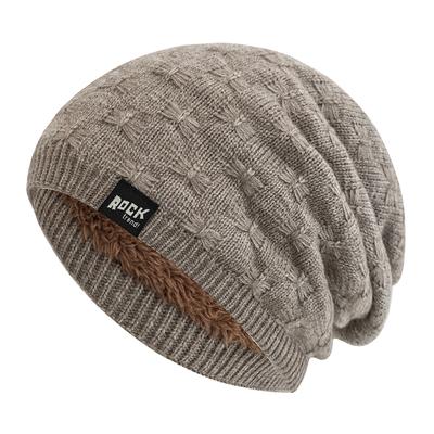 Neue Unisex-Wintermützen Fashion Rock Label Slouchy Beanie-Mütze mit Fleecefutter, warme Strickmützen für Herren und Damen, Ski-Beanie
