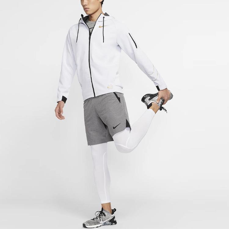 Nike Logo Print Fleece-Lined Hooded Jacket Men Outerwear White CU3678-100