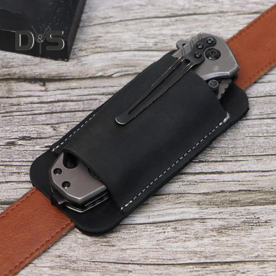 Leather Knife Sheath Men EDC Organizer Retro Belt Carrying Knife Holder Pocket Folding Knife Holster Horizontal Scabbard for Adventurers Belt