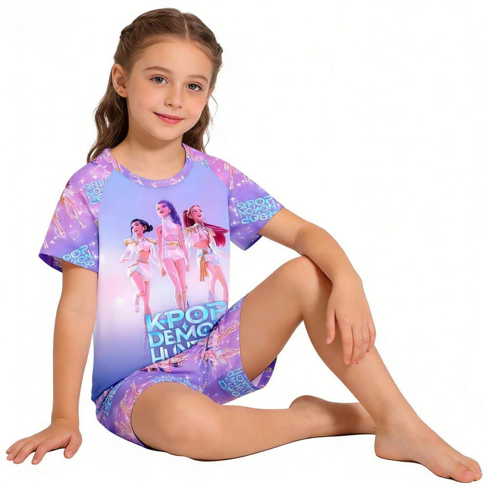 Kids Girls Boys 2PCS Pajamas Set K-pop Style Anime Short Sleeve T-shirt + Shorts Summer Comfortable Children Homewear Nightwear
