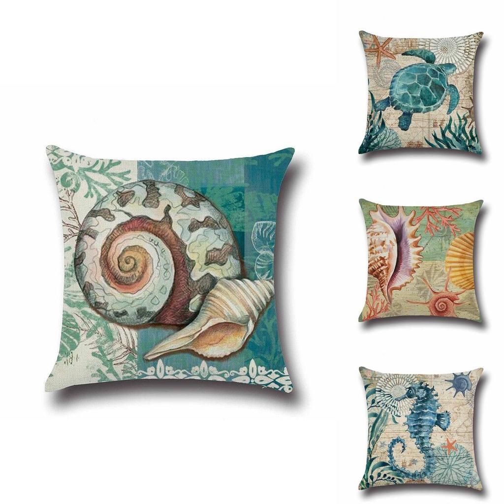 High-quality Linen Marine Animal Pillow Cushion Cover With Timeless Sea Creature Art