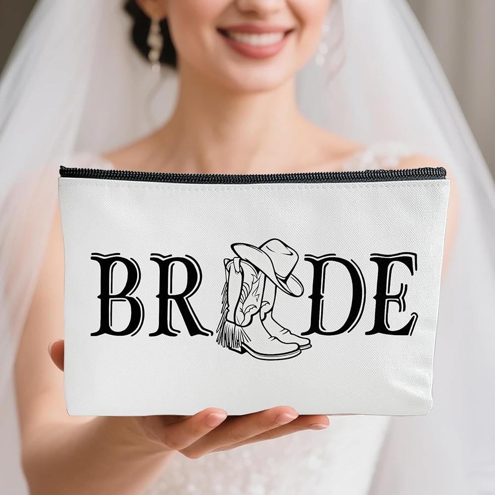 Wedding Cosmetic Bags Bride Cowboy Hat & Boots Makeup Bag for Bachelorette Party Bridal Shower Gifts Western Bridesmaid Gift