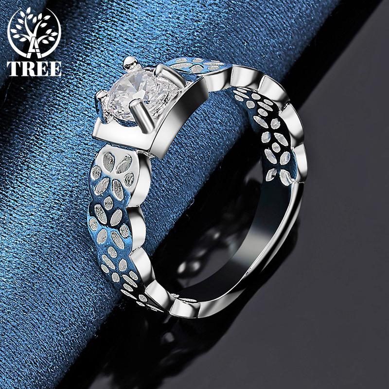 925 Sterling Silver Kulatý AAA Zirkonový prsten s dutým vzorem