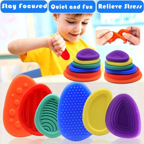 Sinnes 12-Pack Sensory Fidget Toys Set, Quiet Fidget Toys for Kids with Autism, Classroom Prizes, Anxiety Relief Sensory Stones