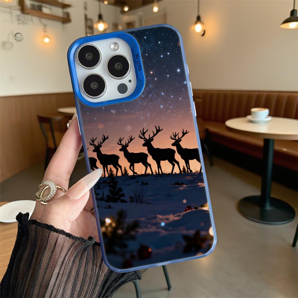 Christmas Reindeer Under Sky Hard Phone Case for Iphone 16 15 14 13 12 11 Pro Max Mini Shockproof Anti-Scratch Protective Cover