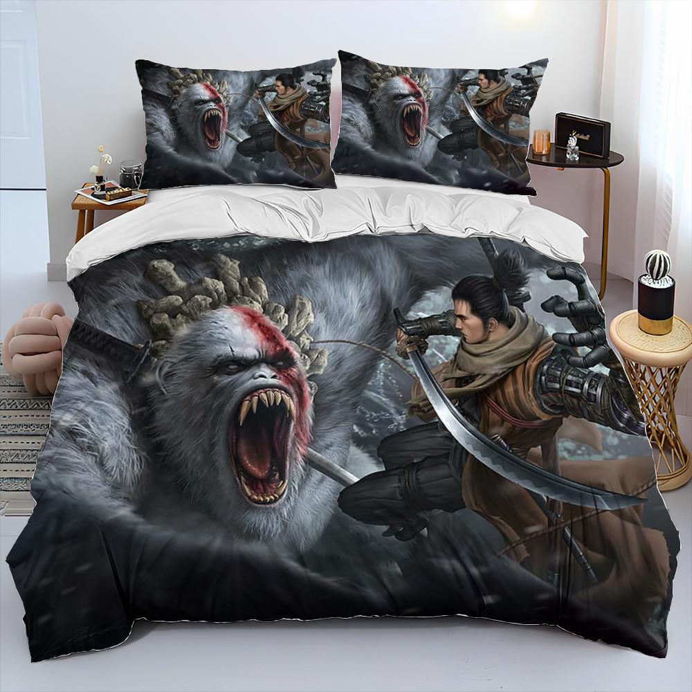 3D Sekiro:Shadows Die Twice Game Comforter Bedding Set,Duvet Cover Bed Set Quilt Cover Pillowcase,king Queen Size Bedding Set