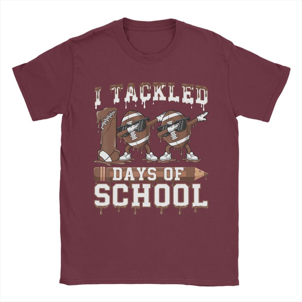 Unisexs 100 Days of School Boys 100th Day of School Football T Shirts Cotton Clothing Humor Short Sleeve Plus Size TShirt
