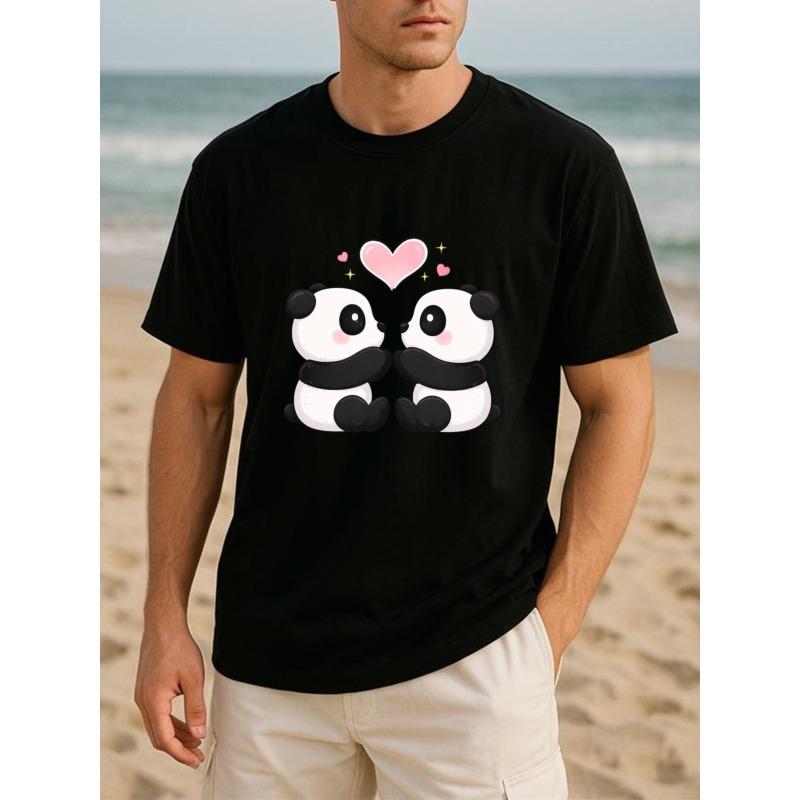European Sizes Panda- Cute and Sweet Style All-season Comfortable T-shirt. This Casual T-shirt Suitable for All Seasons Is Very Versatile for Men
