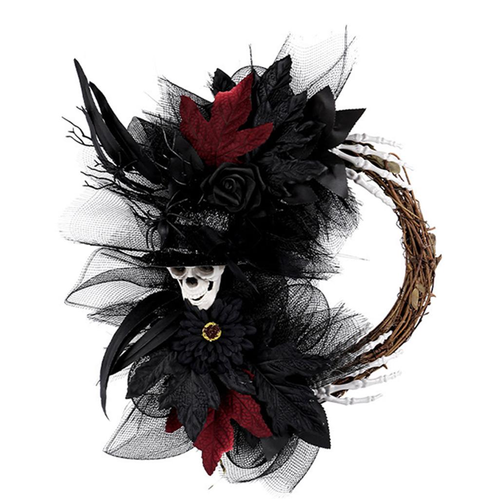 Home Skull Wreath Decoration With Skeleton Design Spookys Window Theme Decoration Prop For Holiday Porch Door Indoor Outdoor