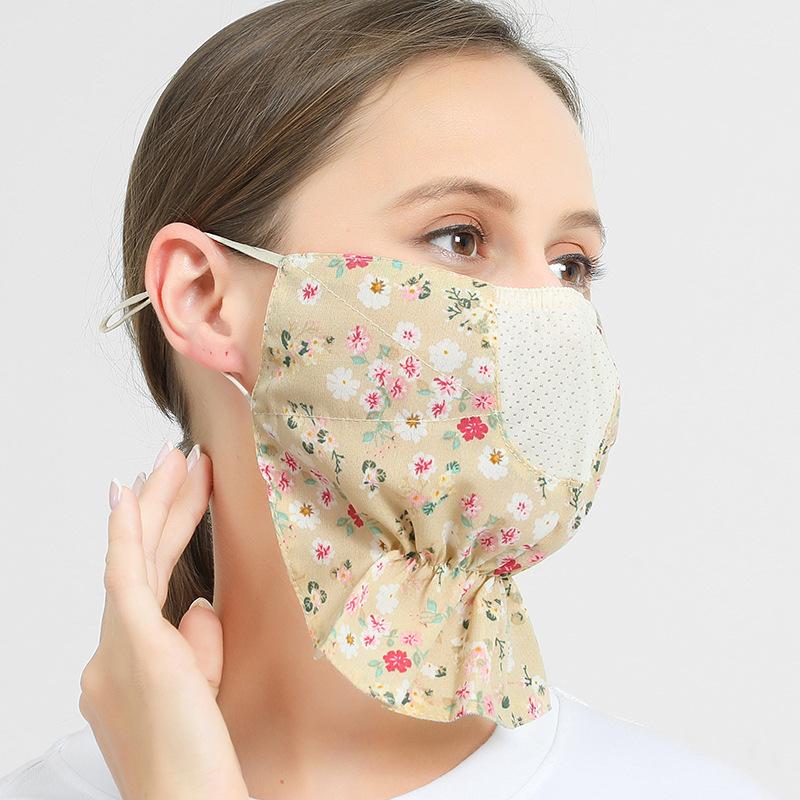 Mască de protecție solară din bumbac florală pentru ciclism în aer liber pentru femei, mască respirabilă pentru gât, mască de voal