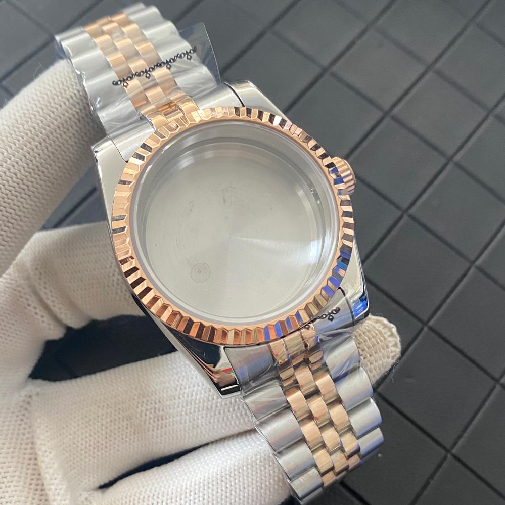 39mm Mid Rose Gold Stainless Steel Watch Case Sapphire Glass Stainless Steel Strap Watches Case for NH35 NH36 4R36 7S Movement