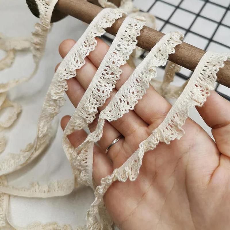 

5 ярдов эластичное хлопковое кружево бежевого цвета с прорезями, швейная лента