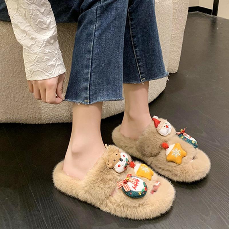 Christmas Elk Cotton Slippers For Women New Halloween Bedroom Soft Winter Indoor Shoes Warm Closed Toe Plush Cotton Slippers