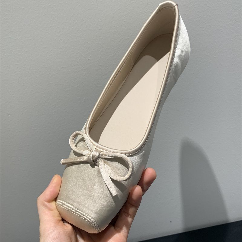 Sanfter Abendwind Ballerinas 2025 Französische süße Schleife Blau Eckige Zehenpartie Flacher Ausschnitt Höhenerhöhung Abendwind Damenschuhe