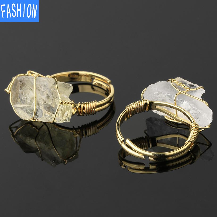 Natural Crystal Golden Wiir Wrap Ring Crystals Adjustable Ring Creative Gift for Women