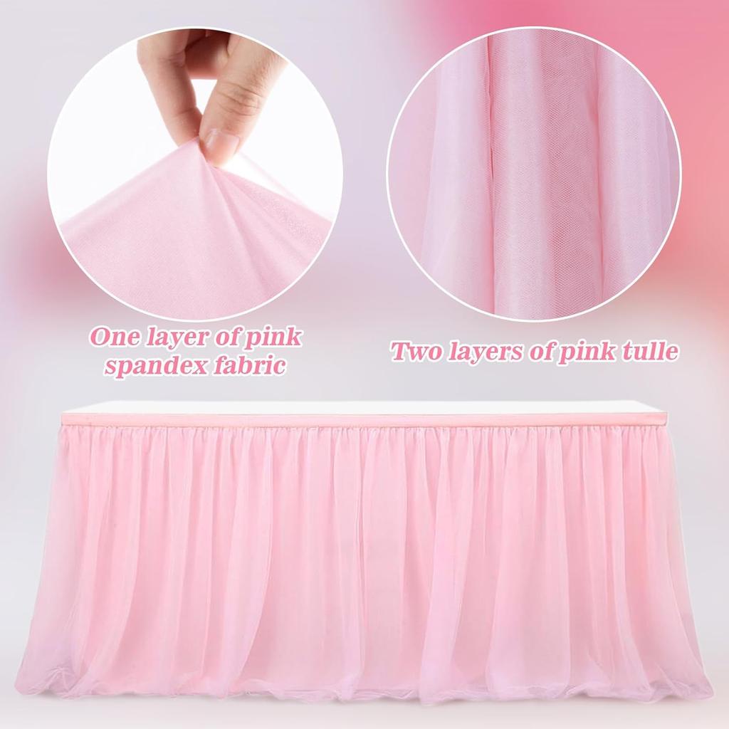 MAQIHAN 6 FT Pink Tulle Table Skirt – Table Skirt Tablecloth for Round Rectangular Tables Made of Tutu Fabric Restaurant Dessert Table Wedding