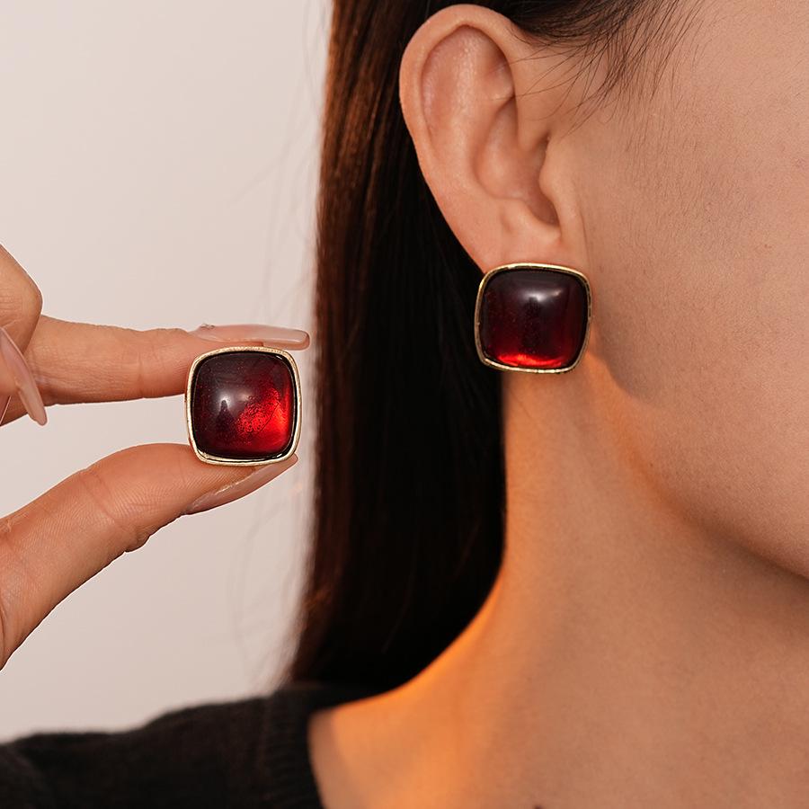 Iridescent Resin Geometric Sterling Silver Earrings for Women - Vintage, Minimalist, High-End Style