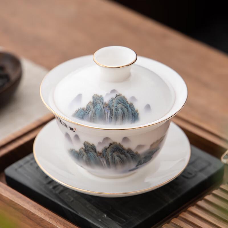 Taoyuan Yiju Goldinlay Weißporzellan Sancai Gaiwan