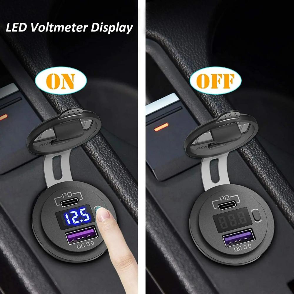 12V 48W USB Charger Outlet Waterproof Charger Socket PD Type C and QC3.0 USB Port USB Socket for Car Boat Marine Truck