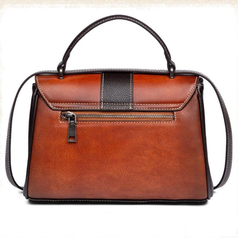 Johnature Ručně vyráběná embosovaná dámská taška z pravé kůže Univerzální kabelka Přírodní hovězí kůže přes rameno