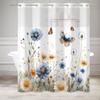 Elegant Floral Shower Curtain Double Layer Waterproof Watercolour Plants Modern Bath Curtain Polyester Home Bathroom Decoration