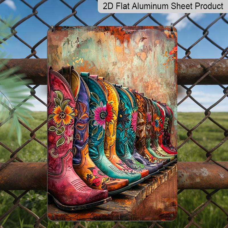 

2D Flat, Colorful Cowboy Boots Aluminum Sign - Retro Western Wall Decor Western Home Decor, Cowboy Themed Room, Ranch Decor, Bar Decor, Man Cave 20*30cm