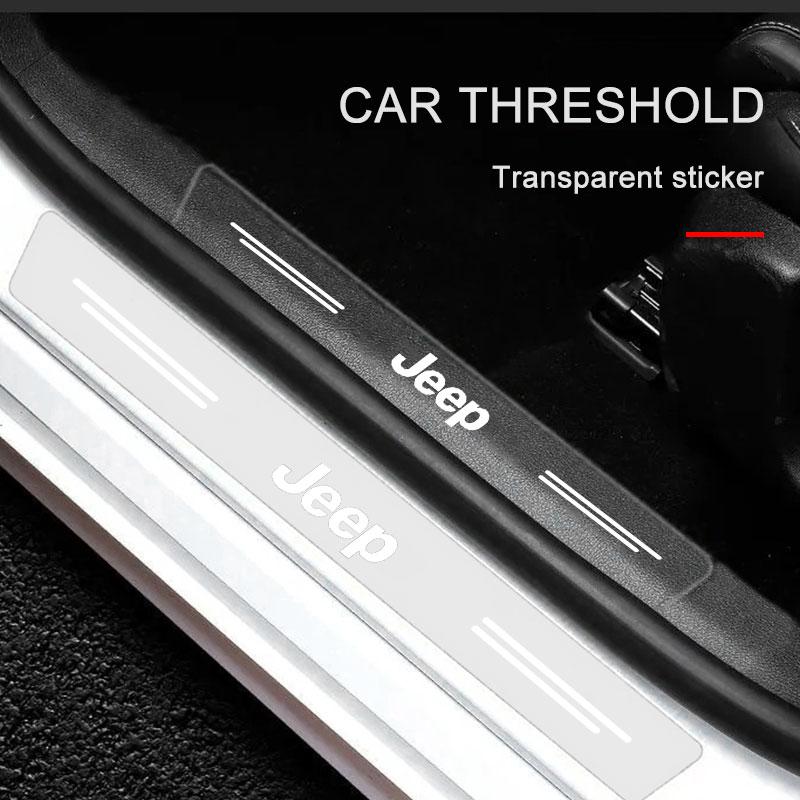 4Pc Car Threshold Protector Transparent Decorative Badge 3D Sticker for Jeep JK JL TJ Renegade Patriot Wrangler Cherokee Patriot Trail Liberty